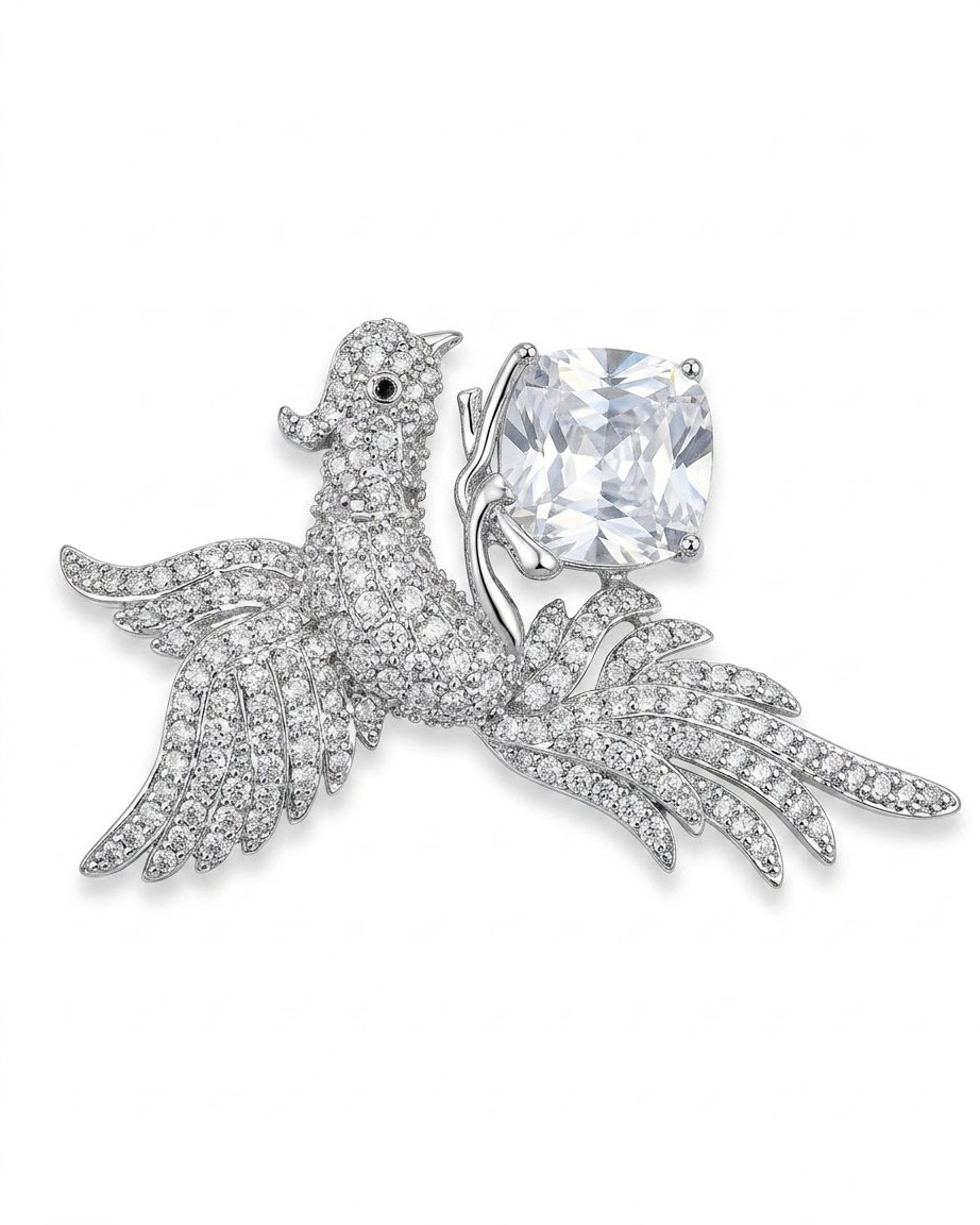 Crystal Bird Statement Brooch