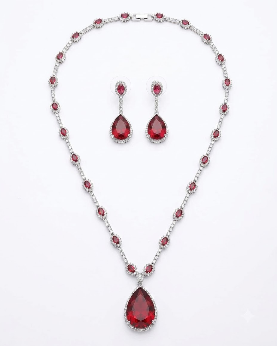Ruby Radiance Crystal Necklace Set