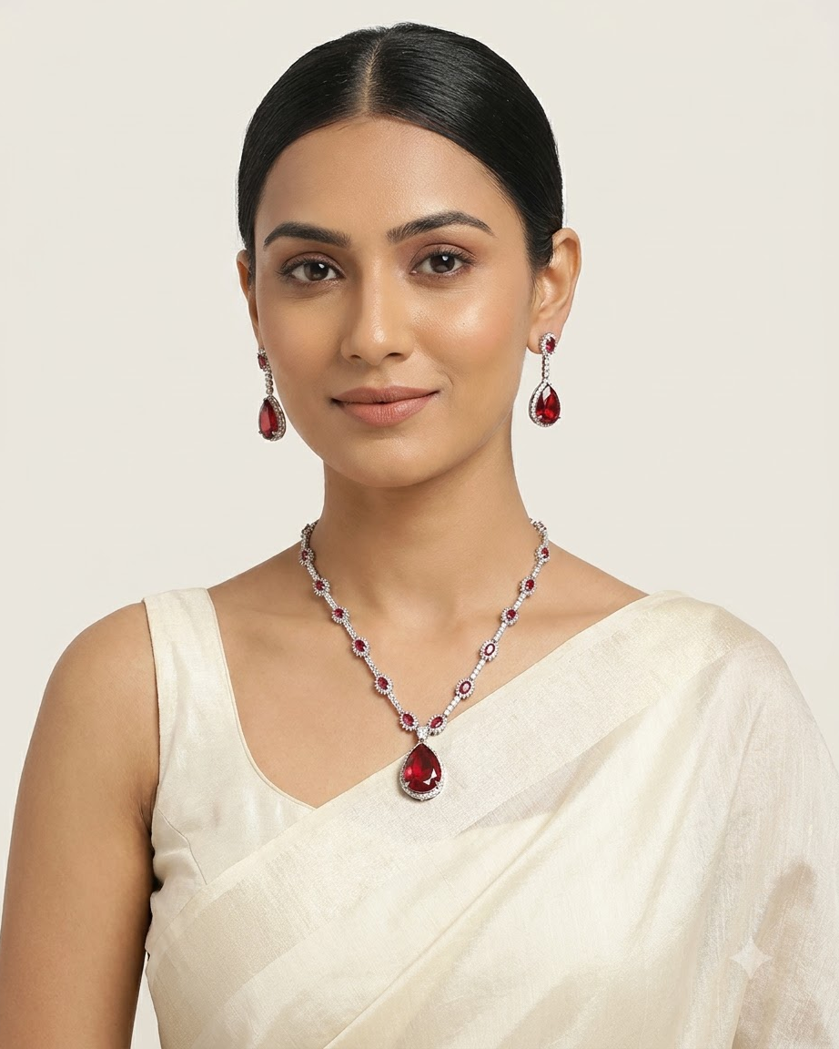 Ruby Radiance Crystal Necklace Set