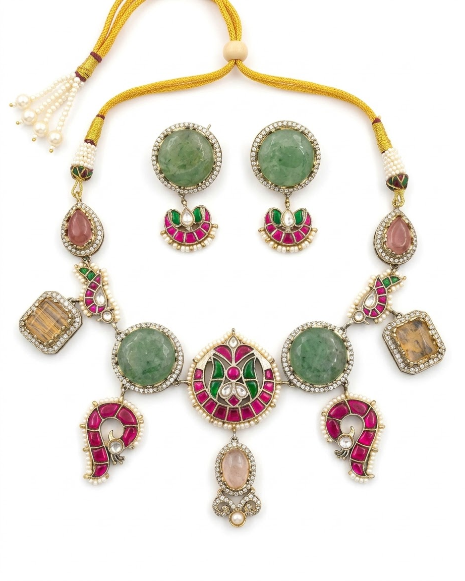 Emerald & Ruby Heritage Kundan Necklace Set