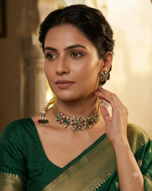 Green Ruby Kundan Necklace Set