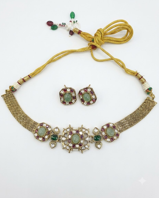 Green Ruby Kundan Necklace Set
