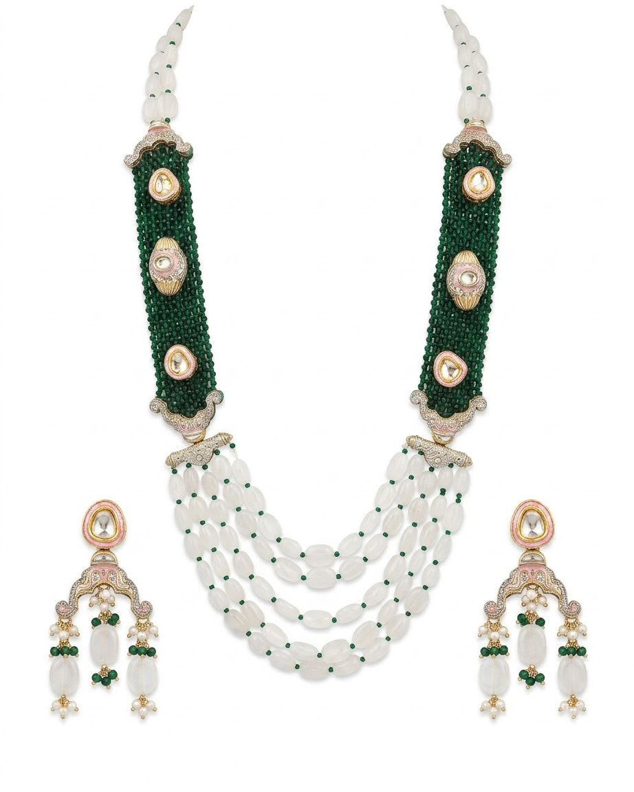 Emerald Pearl Layered Necklace Set