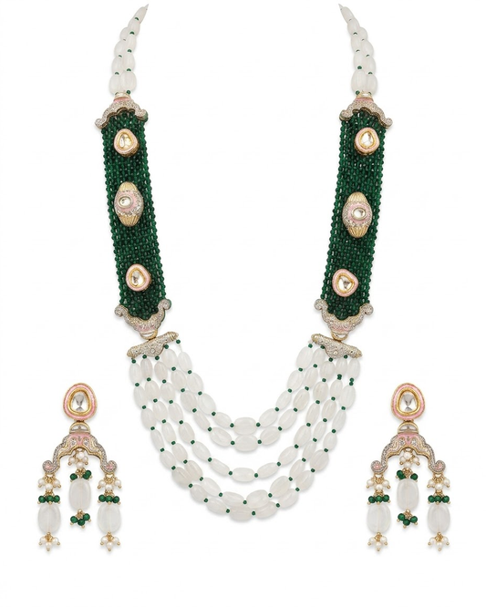 Emerald Pearl Layered Necklace Set