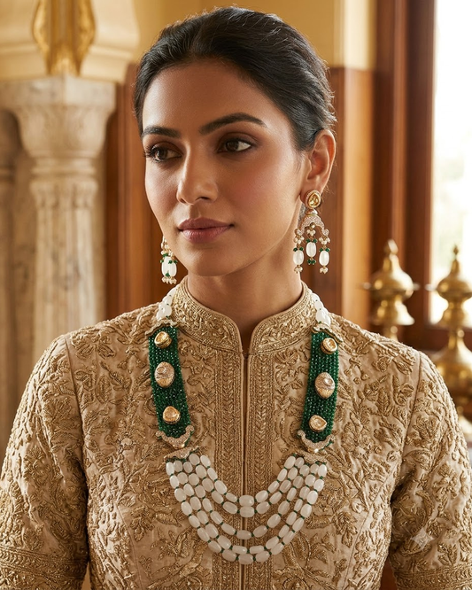 Emerald Pearl Layered Necklace Set