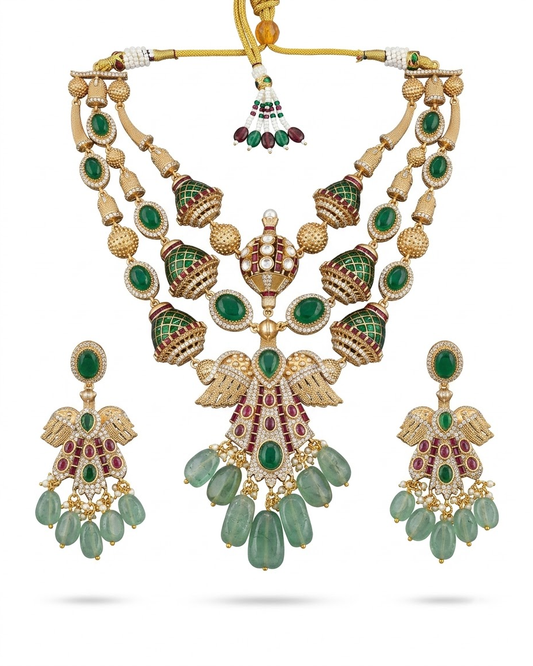 Emerald Jadau Statement Necklace Set