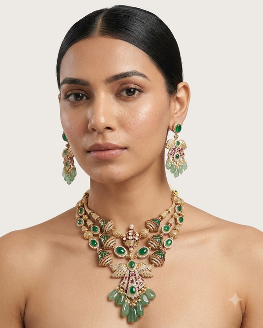 Emerald Jadau Statement Necklace Set