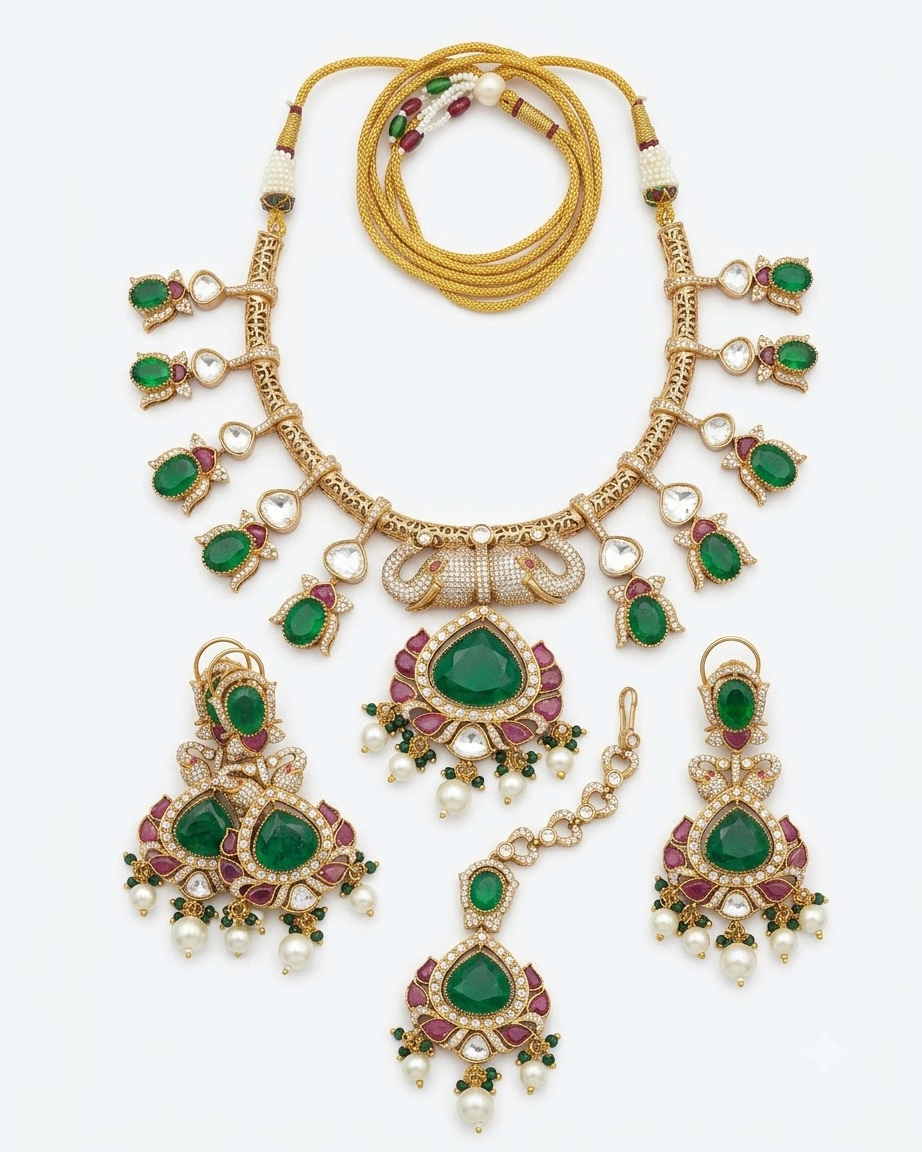 Royal Green Jadau Jewellery Set