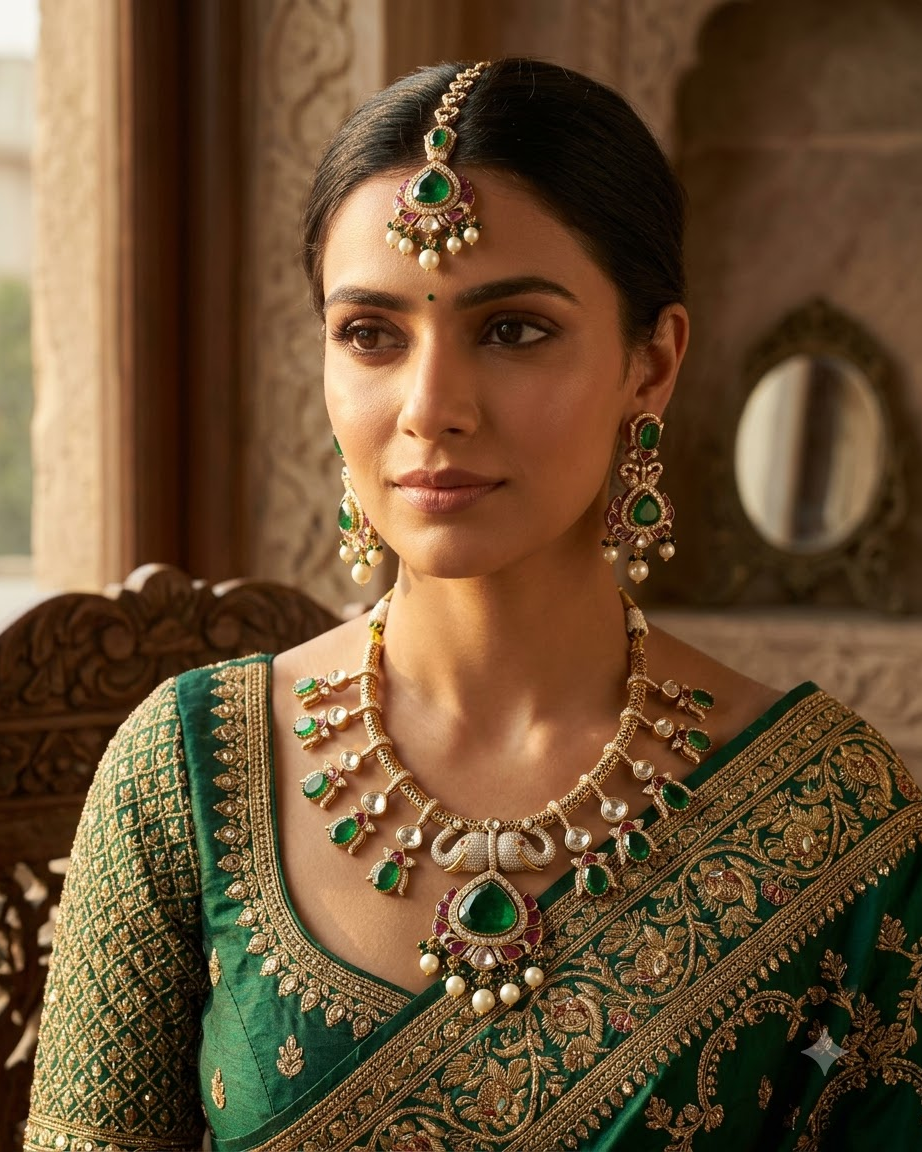 Royal Green Jadau Jewellery Set