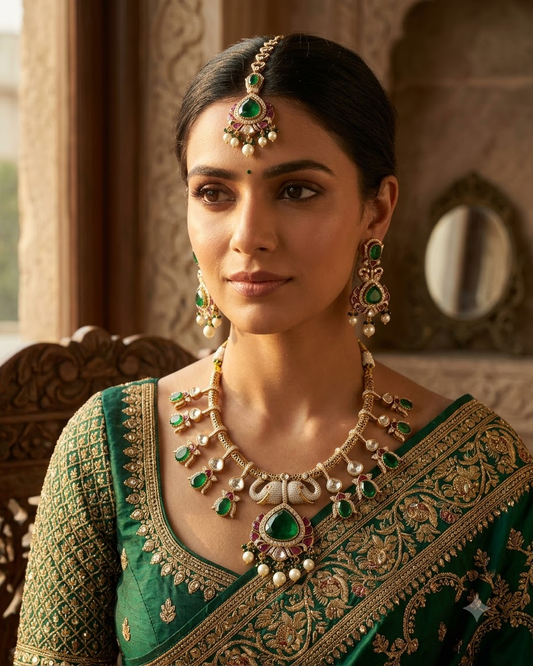 Royal Green Jadau Jewellery Set