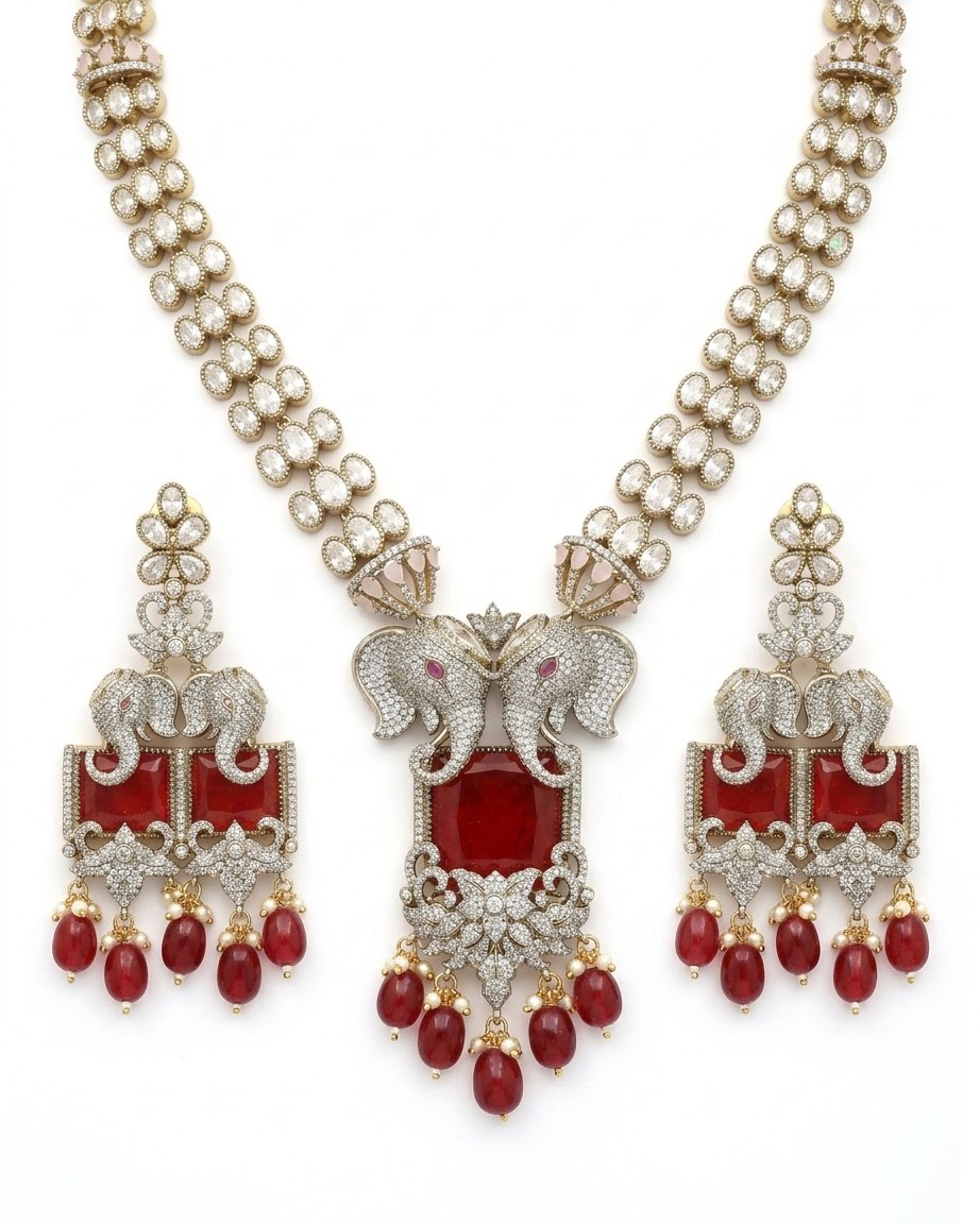 Royal Elephant Ruby Necklace Set
