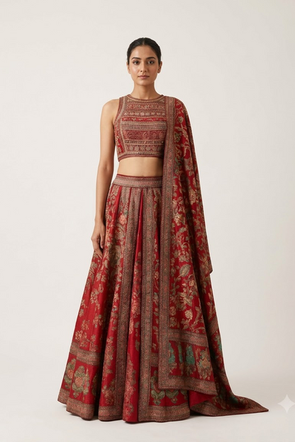 Maroon Floral Printed Lehenga