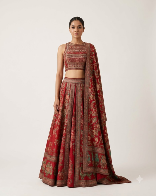 Maroon Floral Printed Lehenga