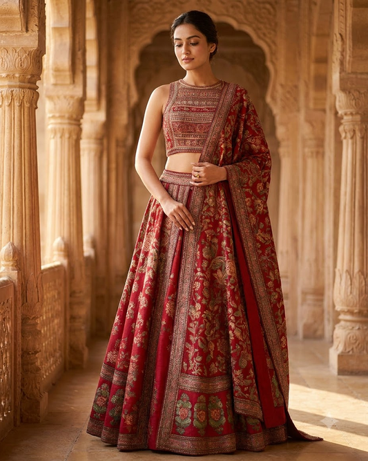 Maroon Floral Printed Lehenga