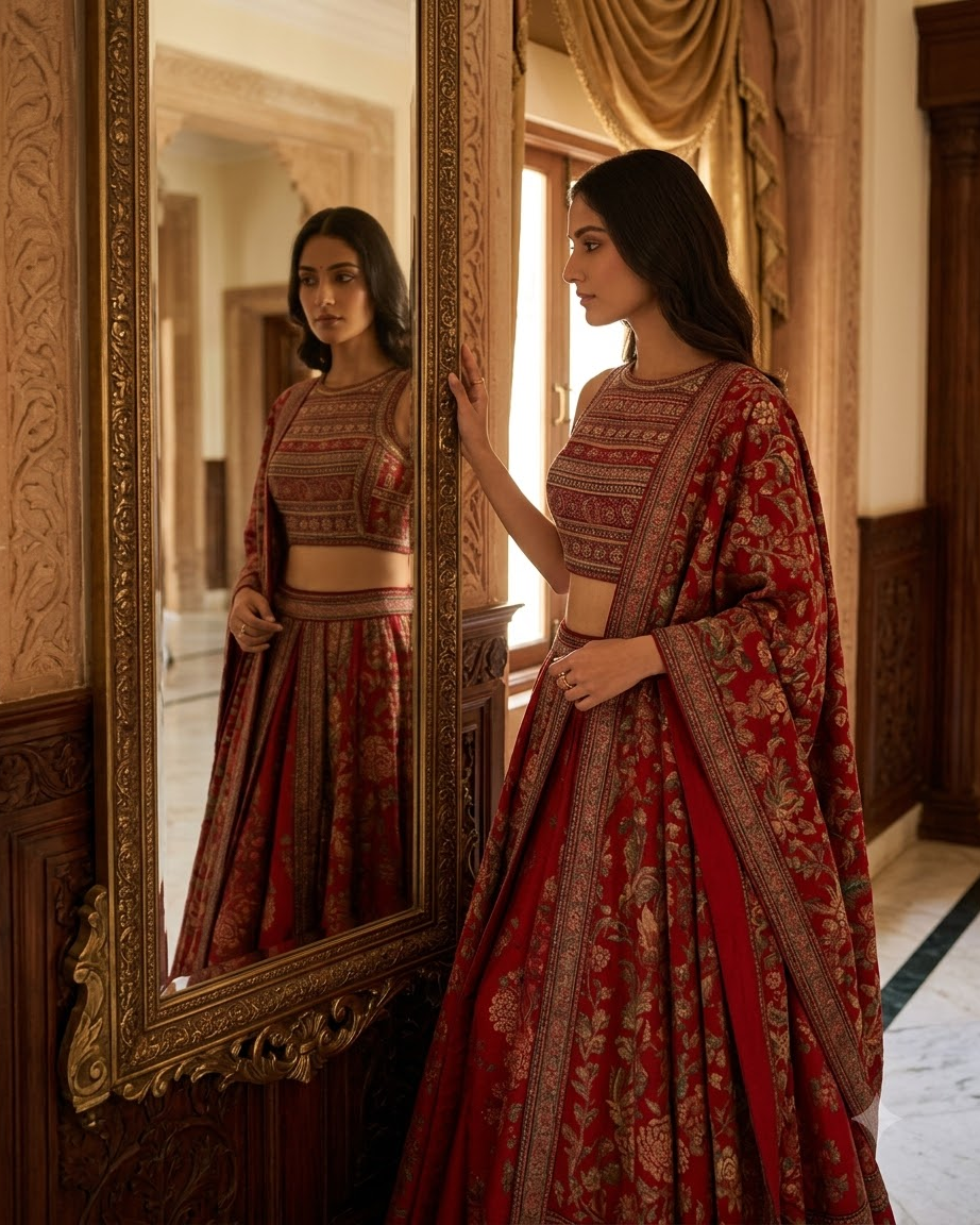 Maroon Floral Printed Lehenga
