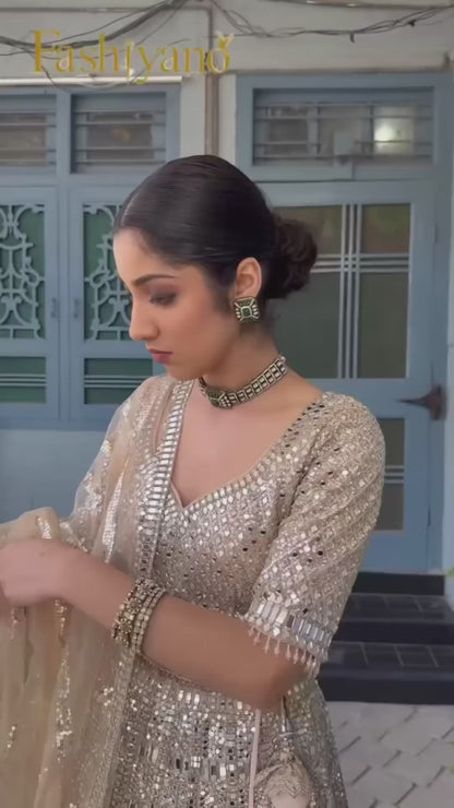 Champagne Gold Mirror Work Bridal Lehenga Set