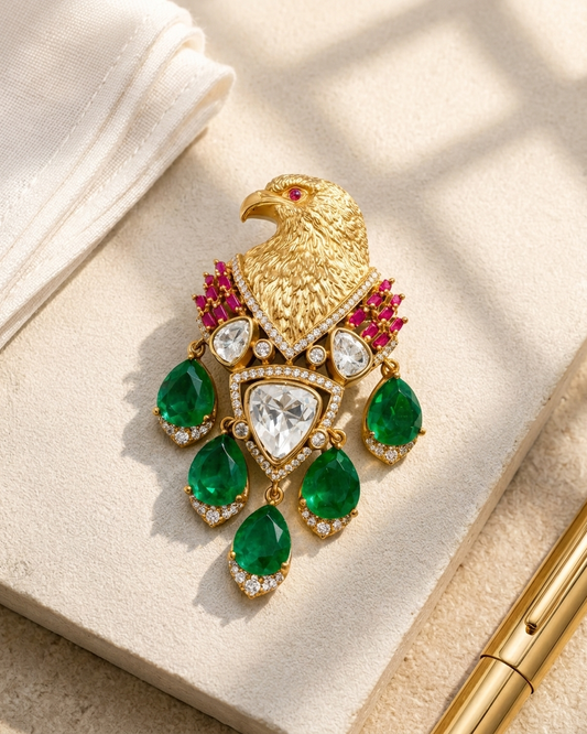 Royal Emerald Eagle Kundan Brooch