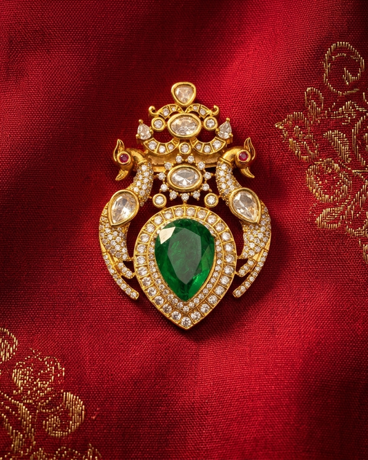 Royal Emerald Peacock Kundan Brooch