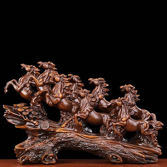 Brown Seven Horses Table Decor Showpiece